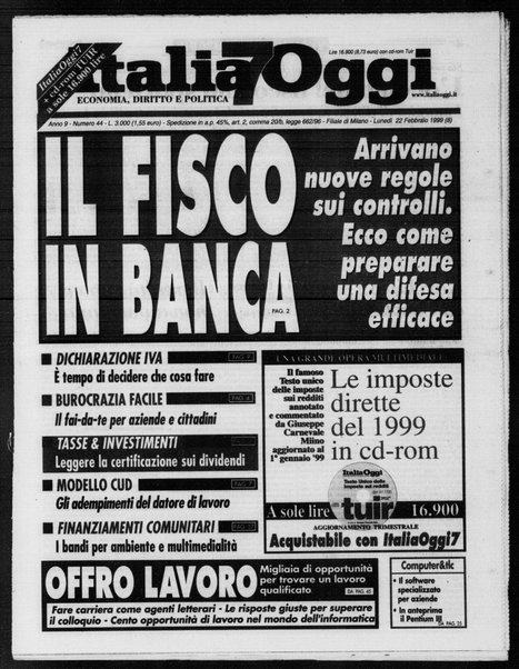 Italia oggi : quotidiano di economia finanza e politica